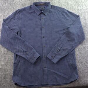 Ted Baker London Shirt Size 5 Blue Geometric Long Sleeve Button Up Poly Blend